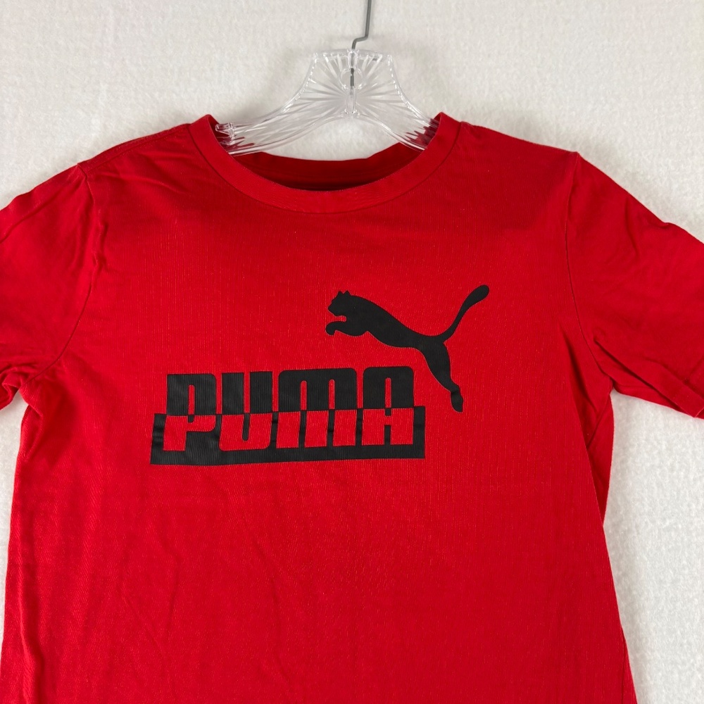 Puma Red Short Sleeve Logo Boys T-shirt Size M/ 10-12 - Picture 3 of 10